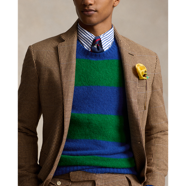 Blue Green Combo Suede-Patch Striped Sweater Polo Ralph Lauren 7