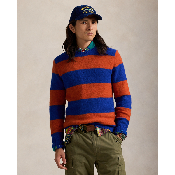 Suede Patch Striped Sweater