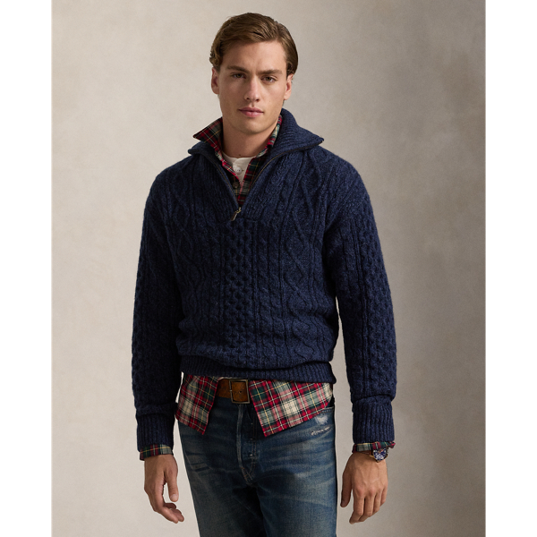 Aran Wool-Alpaca Quarter-Zip Sweater