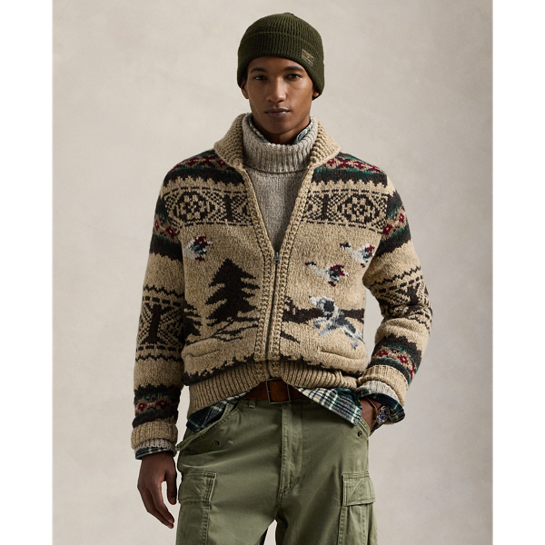 Wool-Blend Full-Zip Graphic Sweater