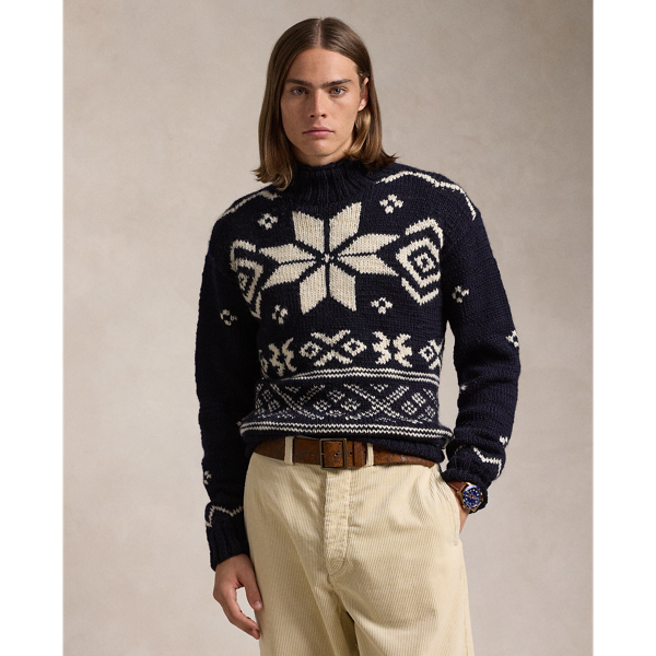 Navy Combo Snowflake Wool Rollneck Sweater Polo Ralph Lauren 1