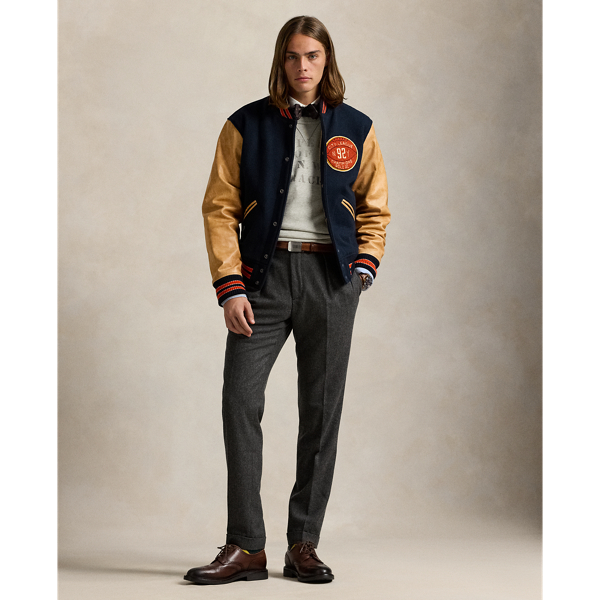 Polo ralph lauren leather sleeve varsity jacket hotsell