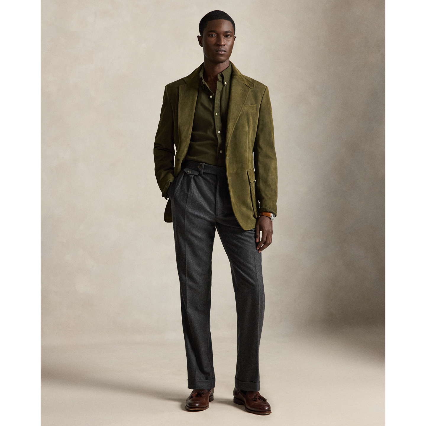Мужская рубашка Ralph Lauren Classic Fit Brushed Flannel, цвет: Оливковый — фото 1