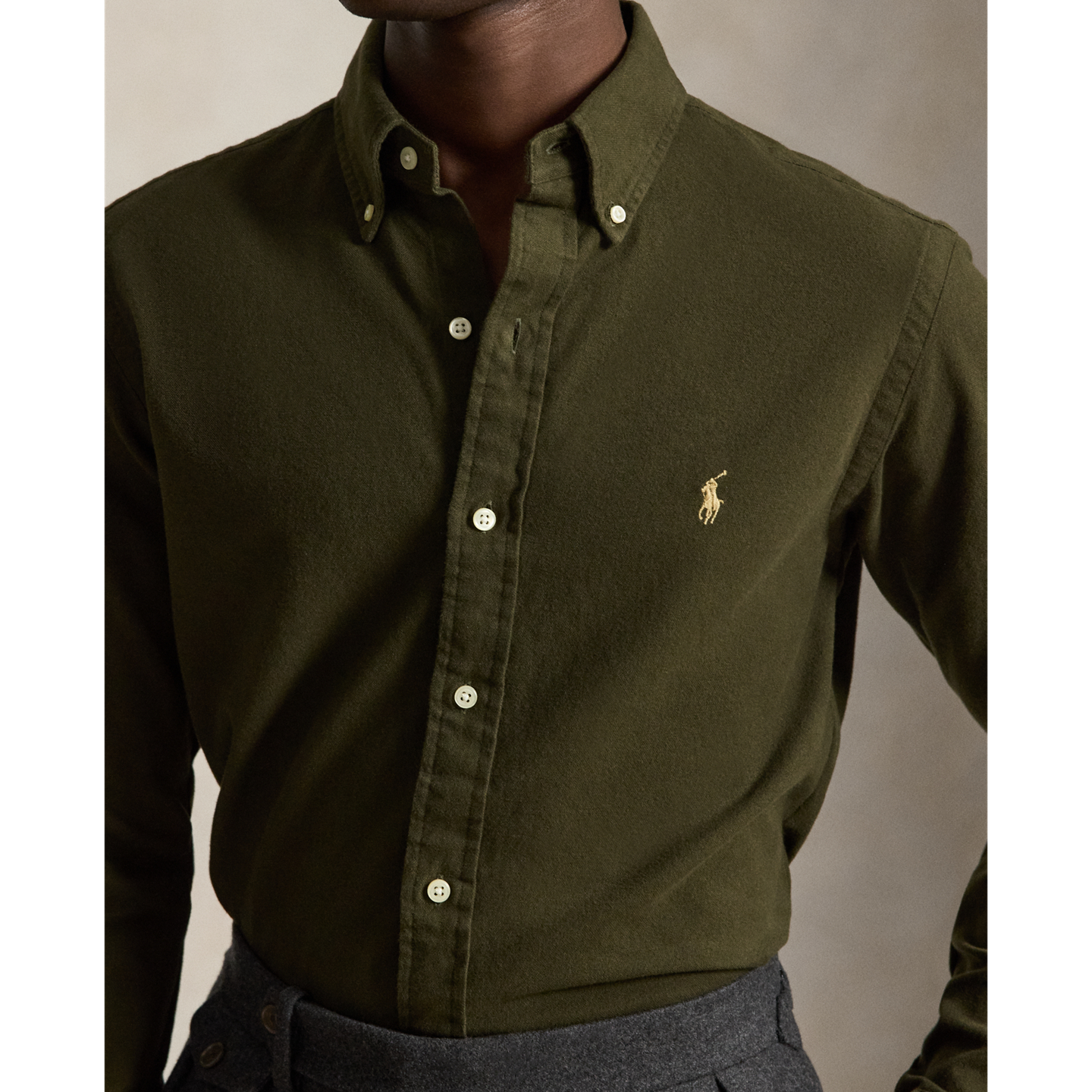 Мужская рубашка Ralph Lauren Classic Fit Brushed Flannel, цвет: Оливковый — фото 3