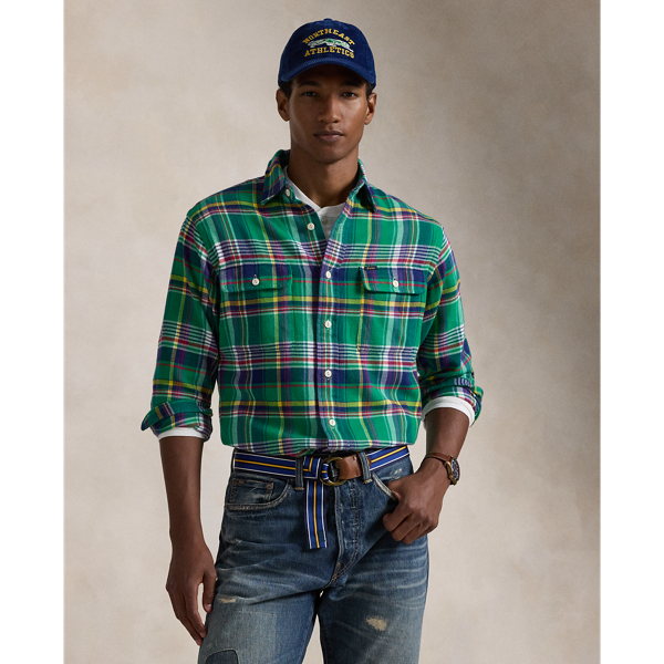 Green/Navy Multi Classic Fit Plaid Flannel Workshirt Polo Ralph Lauren 1