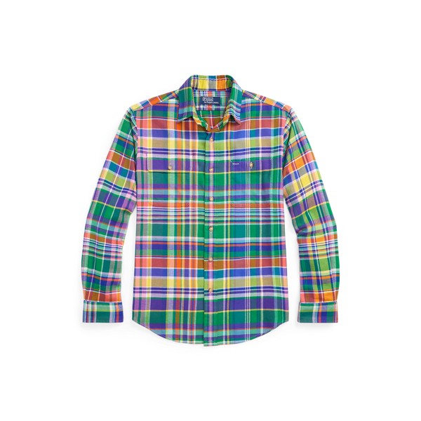 Ralph Lauren Classic Fit Indian Madras Plaid Patchwork Long Sleeve Shirt cheapest M