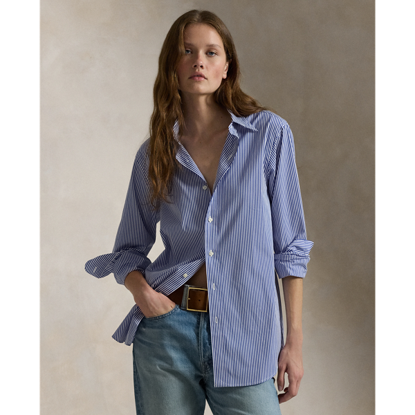 Blue/White Classic Fit Striped Poplin Shirt Polo Ralph Lauren 6