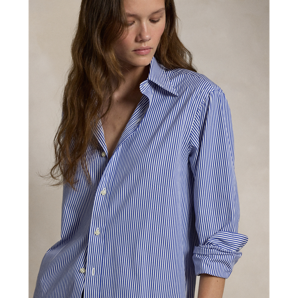 Blue/White Classic Fit Striped Poplin Shirt Polo Ralph Lauren 9