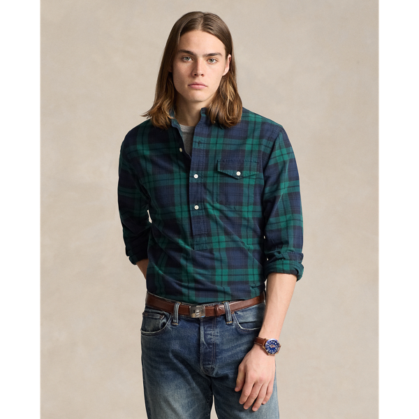 Classic Fit Plaid Popover Oxford Shirt