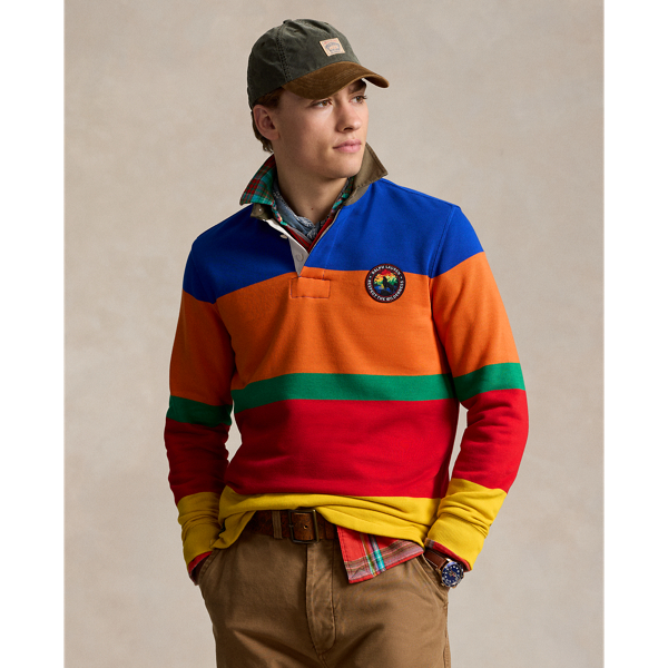 Classic Fit Striped Fleece Rugby Shirt