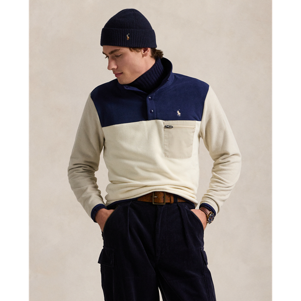 Andover Cream Multi Color-Blocked Brushed Fleece Pullover Polo Ralph Lauren 1