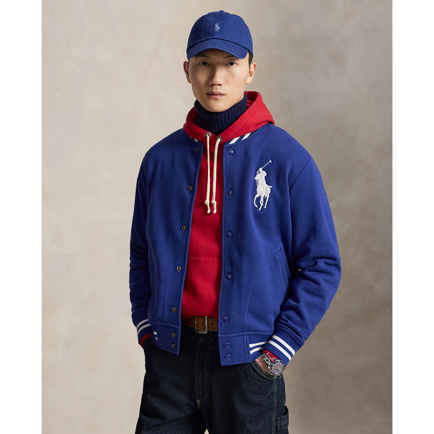 Куртка Ralph Lauren Big Pony Fleece Baseball, цвет: Синий / Белый — фото 4