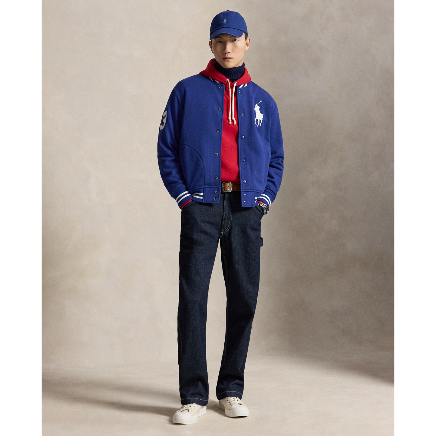 Куртка Ralph Lauren Big Pony Fleece Baseball, цвет: Синий / Белый — фото 1