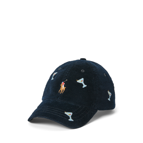 Polo Black W/ Martini Aoe Embroidered Corduroy Ball Cap Polo Ralph Lauren 1