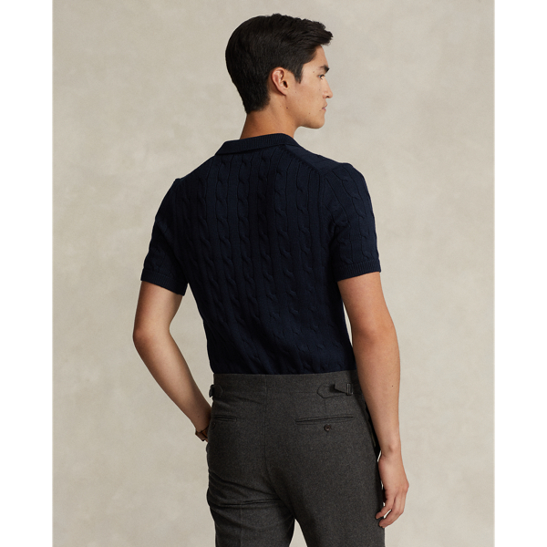 Hunter Navy Cable-Knit Cotton Polo-Collar Sweater Polo Ralph Lauren 5