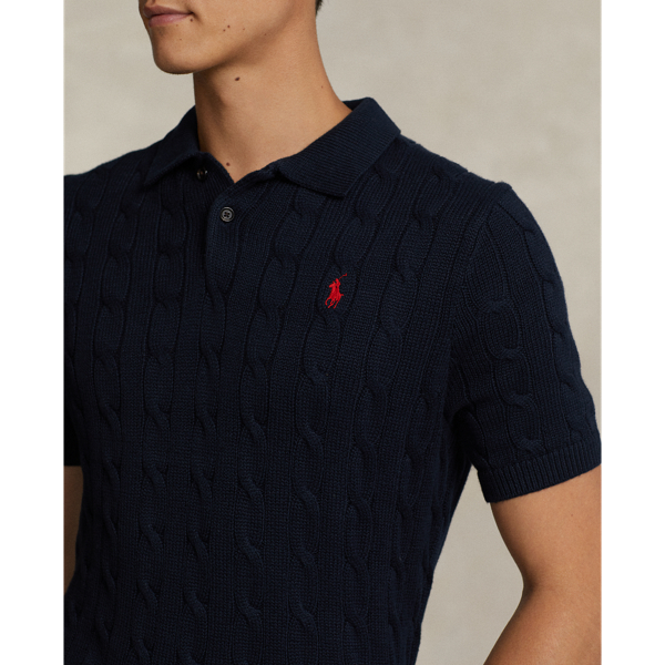 Hunter Navy Cable-Knit Cotton Polo-Collar Sweater Polo Ralph Lauren 6