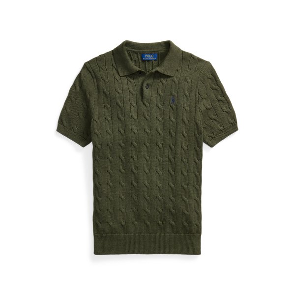 Maglia in cotone a trecce con collo polo