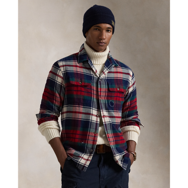 Classic Fit Plaid Flannel Camp Shirt