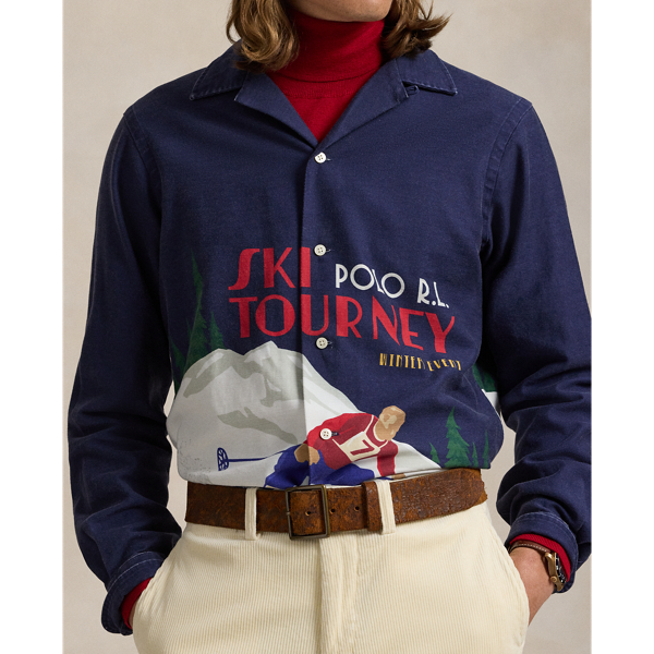 Classic Fit Skier-Print Satin Camp Shirt