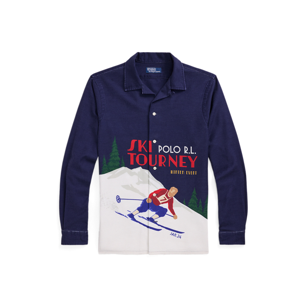 Classic Fit Skier-Print Satin Camp Shirt