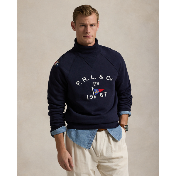 RL Navy Embroidered Fleece Turtleneck Sweatshirt Polo Ralph Lauren 1