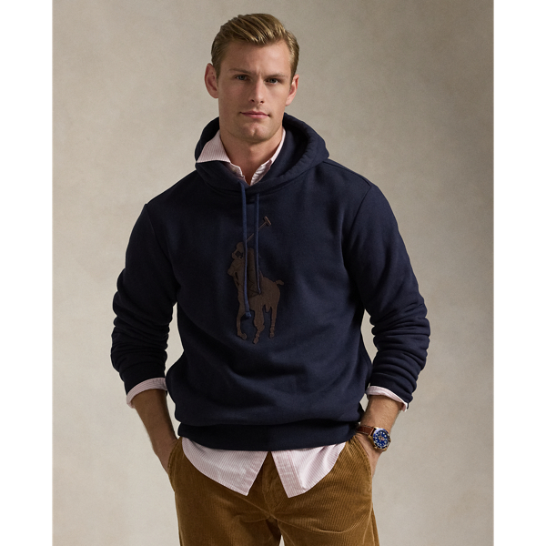 Rl Navy Leather Big Pony Fleece Hoodie Polo Ralph Lauren 1