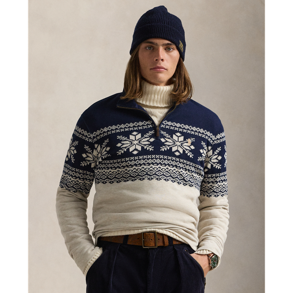 Andres Geometric Navy Snowflake Double-Knit Pullover Polo Ralph Lauren 1