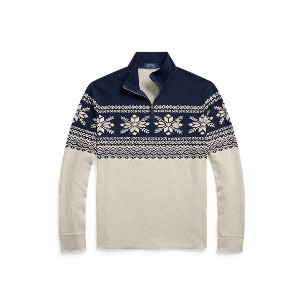 Andres Geometric Navy Snowflake Double-Knit Pullover Polo Ralph Lauren 1