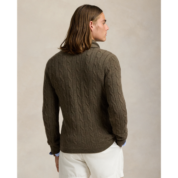 Cargo Olive Heather Cable-Knit Cashmere Shawl Cardigan Polo Ralph Lauren 5