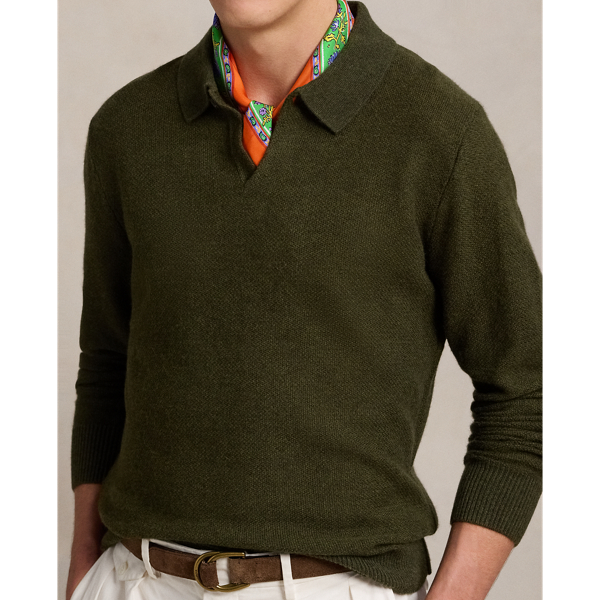 Linen-Cashmere Johnny-Collar Sweater