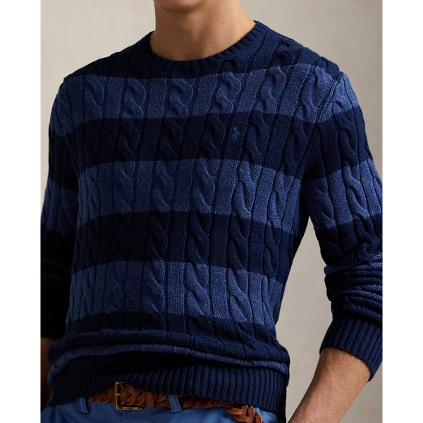 Striped Cable-Knit Cotton Sweater