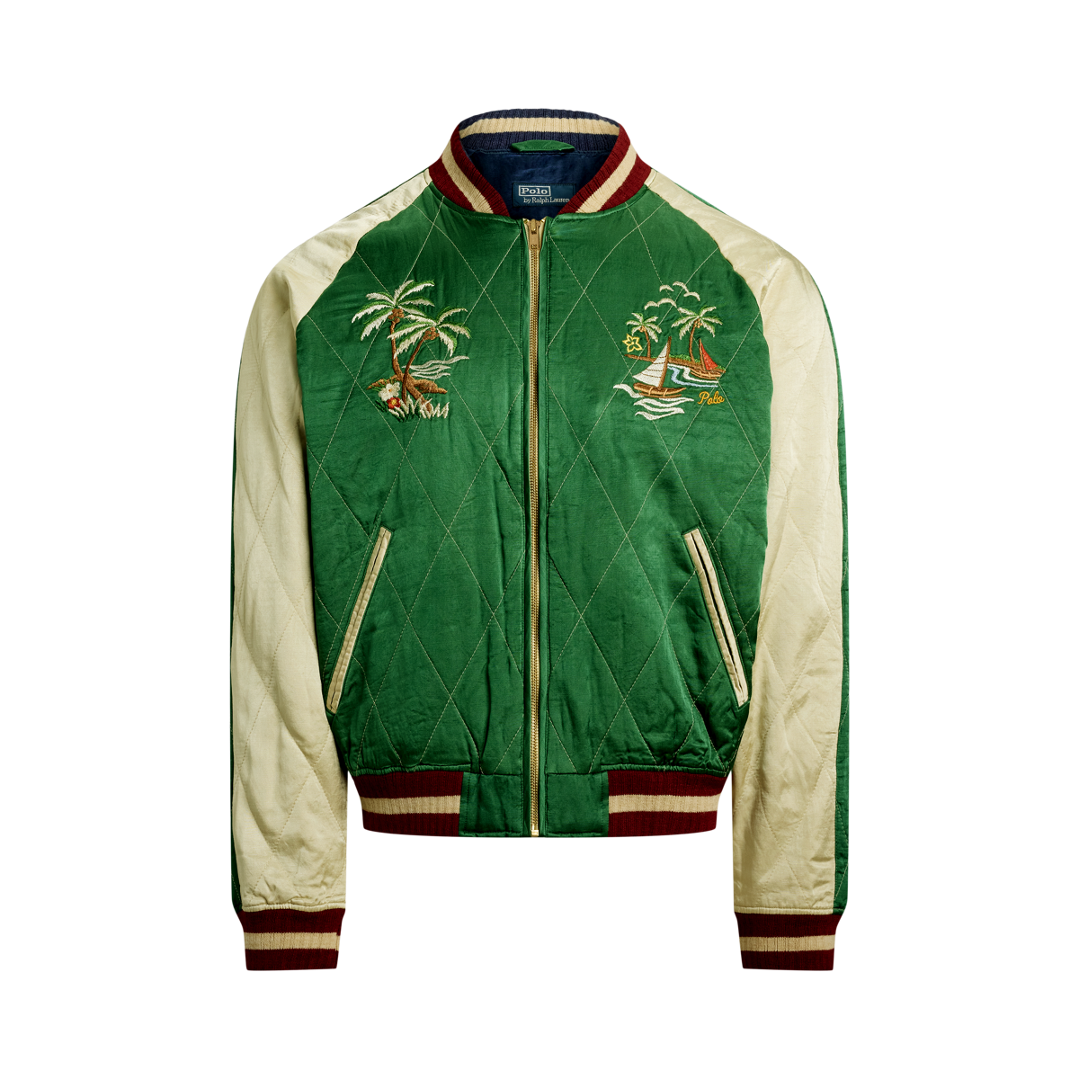 ラルフローレン★Logo Satin Bomber Jacket Logo Satin Bomber Jacket