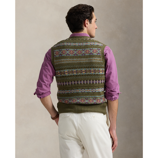 Fair Isle Linen Blend Jumper Waistcoat for Men Ralph Lauren UK