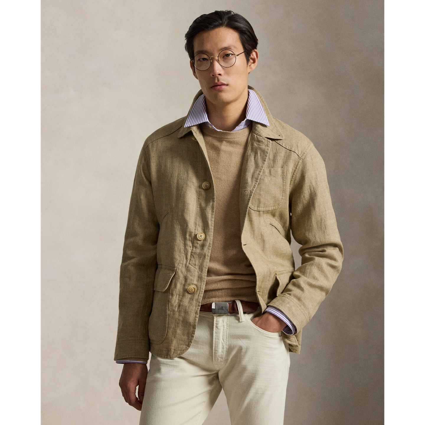Мужская куртка Ralph Lauren Linen Herringbone Utility, цвет: Коричневый / Рыжевато-коричневый — фото 5