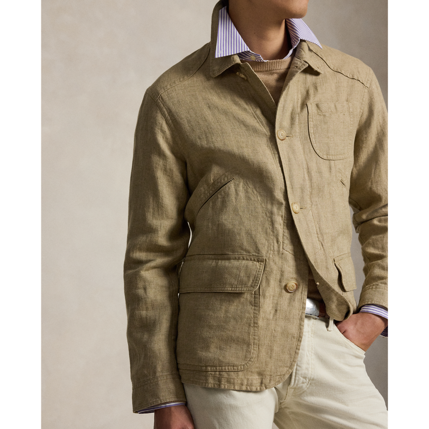 Мужская куртка Ralph Lauren Linen Herringbone Utility, цвет: Коричневый / Рыжевато-коричневый — фото 3