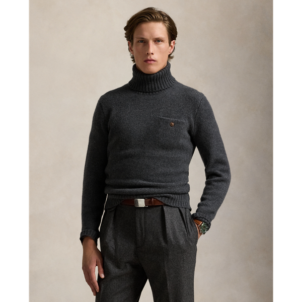 Wool-Cashmere Pocket Turtleneck Sweater