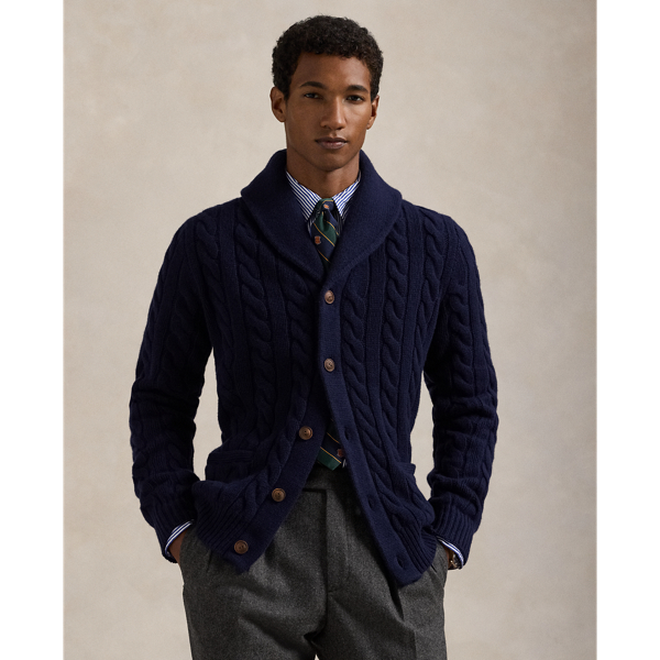 Cable-Knit Wool-Cashmere Shawl Cardigan