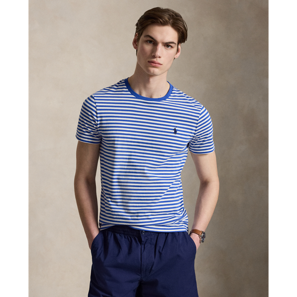 New Iris Blue/White Custom Slim Fit Striped Jersey T-Shirt Polo Ralph Lauren 1
