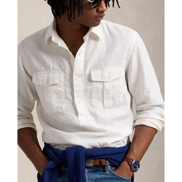 Deckwash White Classic Fit Linen Popover Workshirt Polo Ralph Lauren 6