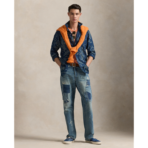 Classic Fit Indigo Floral Linen Shirt