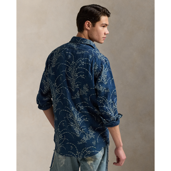 Classic Fit Indigo Floral Linen Shirt