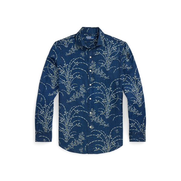 Classic Fit Indigo Floral Linen Shirt