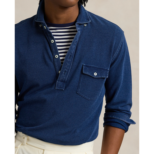 Indigo-Dyed Mesh Polo Shirt