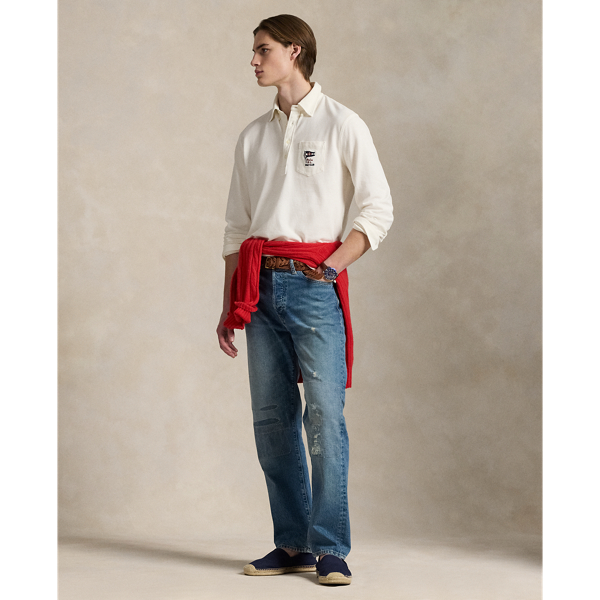 Nautical-Embroidered Mesh Polo Shirt