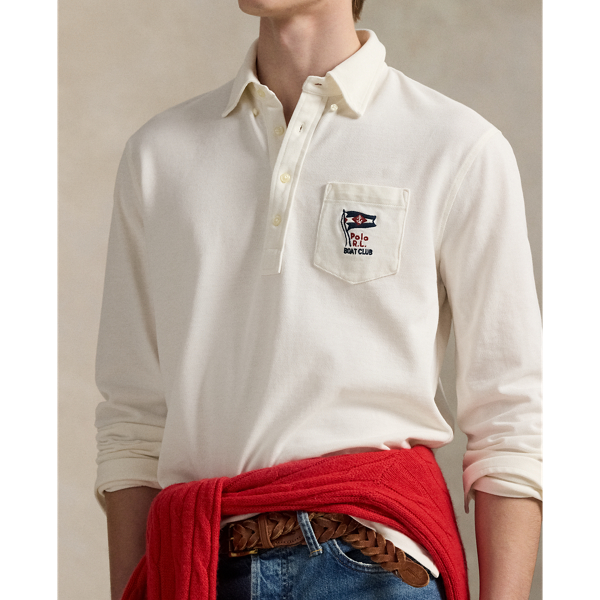 Nautical-Embroidered Mesh Polo Shirt