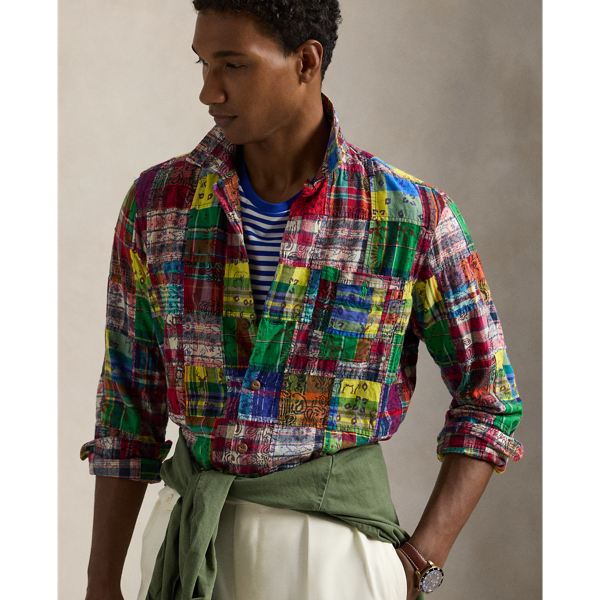 Classic Fit Patchwork Madras Camp Shirt