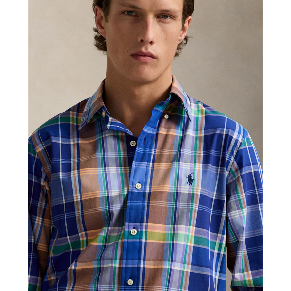 Classic Fit Plaid Stretch Poplin Shirt