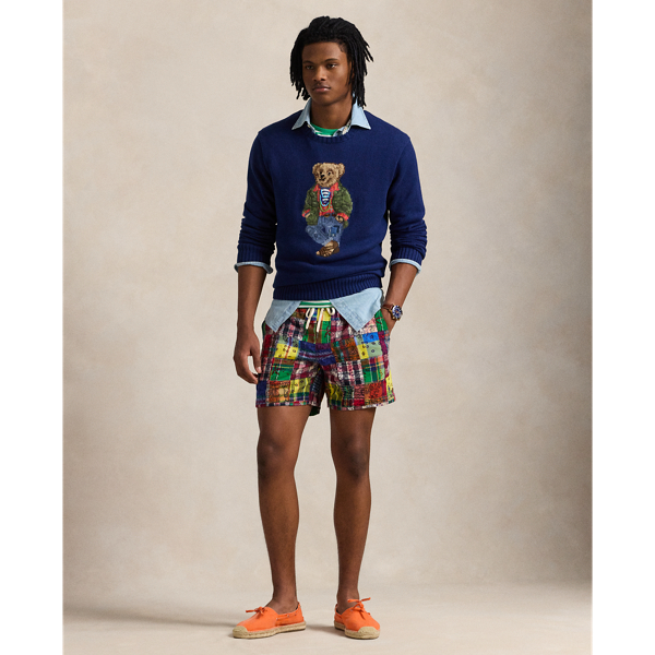 Mens patchwork madras shorts deals