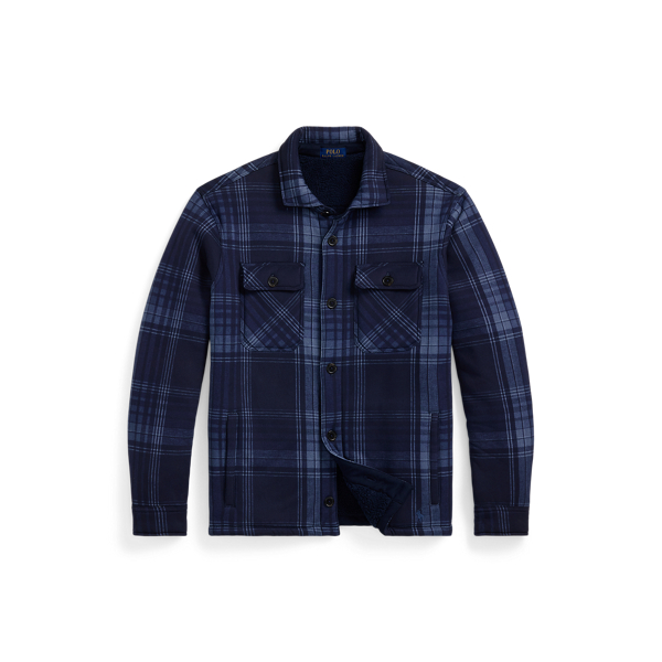 Wool POLO RALPH LAUREN store heavy flannel shirt jacket, small, blue plaid, NEW