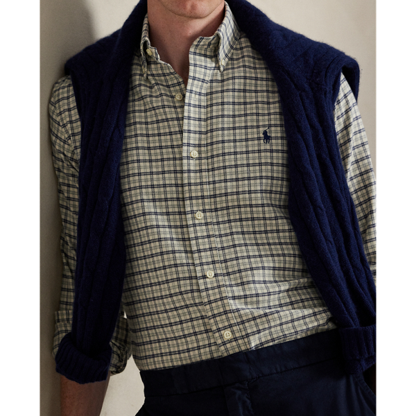 White Grey Heather M Custom Fit Plaid Performance Twill Shirt Polo Ralph Lauren 6